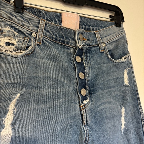 REVICE High Rise Button Fly Ripped Blue Jeans - Picture 2 of 4